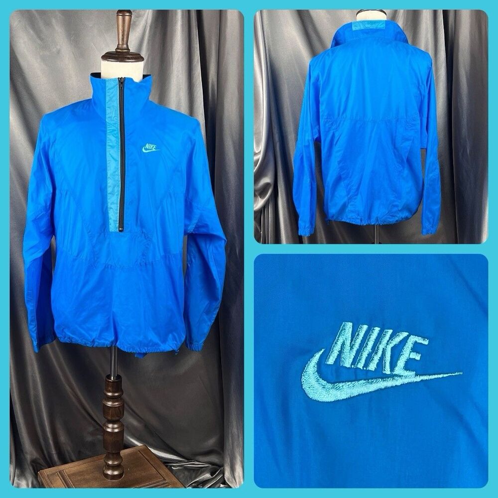 Vintage 90s Nike 1/2 Zip Windbreaker Jacket Sz L Spell Out Swoosh Blue‎ Pullover